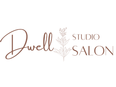 Dwell Studio Salon logo with minimalist botanical illustration.