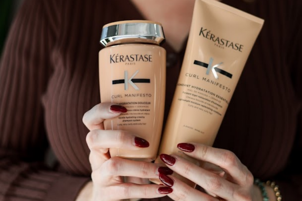 Kerastase Curl Manifesto products for curly hair at Dwell Studio salon in Fort Worth, Texas.